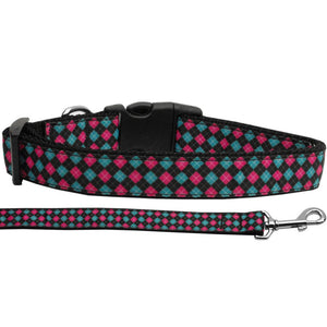 Pet Dog and Cat Nylon Collar or Leash, "Pink & Blue Plaid"-0