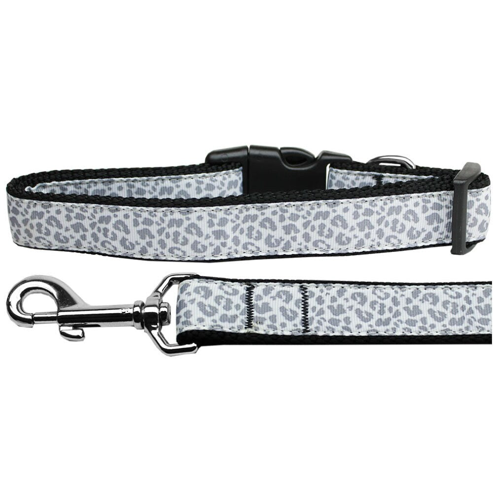 Pet Dog & Cat Nylon Collar or Leash, "Silver Leopard"-0