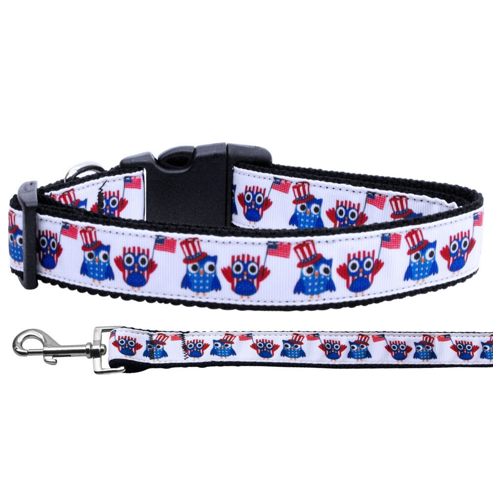 Pet Dog & Cat Nylon Collar or Leash, "American Owls"-0