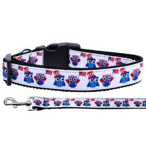 Pet Dog & Cat Nylon Collar or Leash, "American Owls"-0