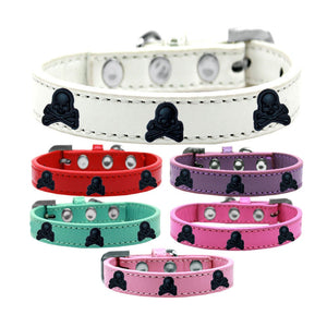 Dog, Puppy and Pet Widget Fashion Collar, "Black Skulls"-0