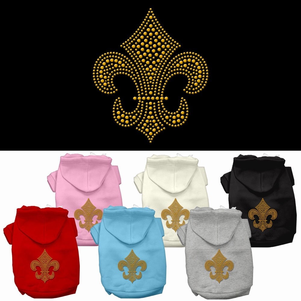 Pet, Dog & Cat Hoodie Rhinestone, "Gold Fleur De Lis"-0