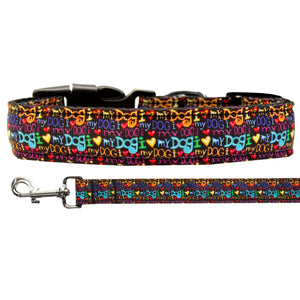 Pet Dog & Cat Nylon Collar or Leash, "I Love My Dog"-0