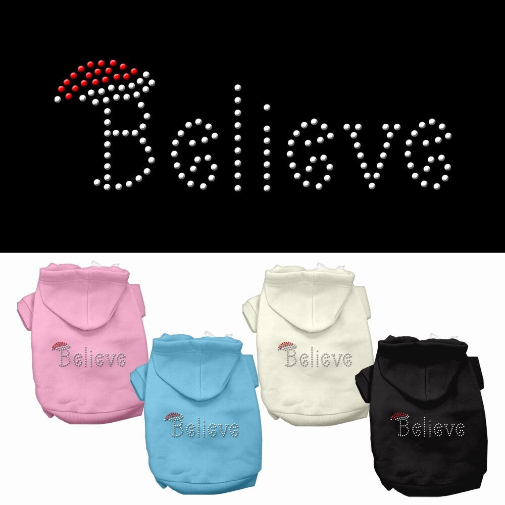 Christmas Pet Dog & Cat Hoodie Rhinestone, "Believe"-0