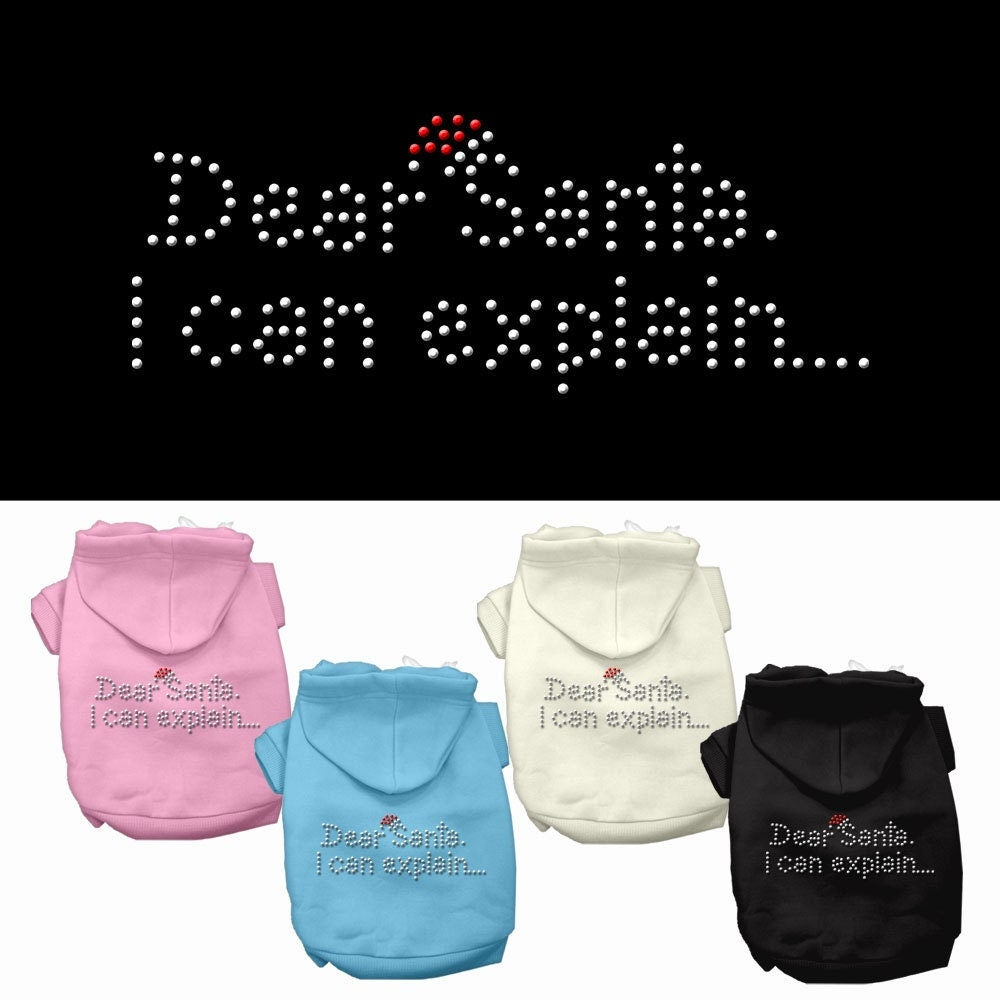 Christmas Pet Dog & Cat Hoodie Rhinestone, "Dear Santa, I Can Explain"-0