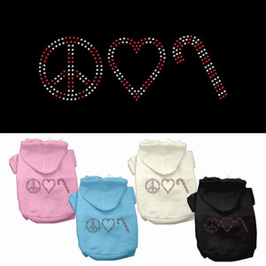 Christmas Pet Dog & Cat Hoodie Rhinestone, "Peace, Love and Candy Canes"-0