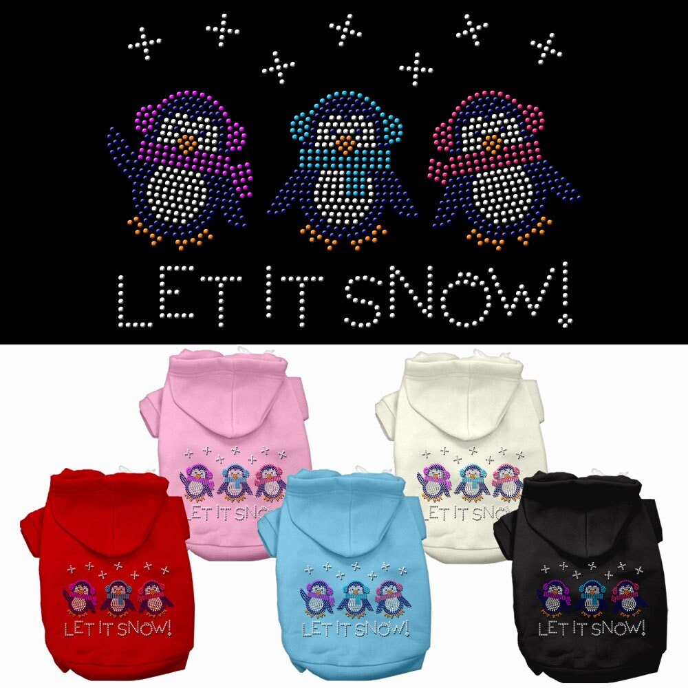 Christmas Pet Dog & Cat Hoodie Rhinestone, "Let It Snow Penguins"-0