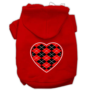 Pet Dog & Cat Hoodie Screen Printed, "Red Argyle Heart"-11