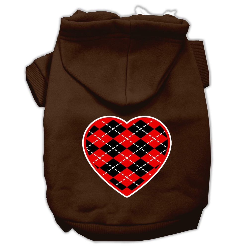 Pet Dog & Cat Hoodie Screen Printed, "Red Argyle Heart"-10