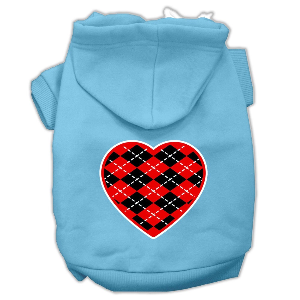 Pet Dog & Cat Hoodie Screen Printed, "Red Argyle Heart"-5