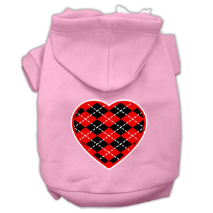 Pet Dog & Cat Hoodie Screen Printed, "Red Argyle Heart"-9