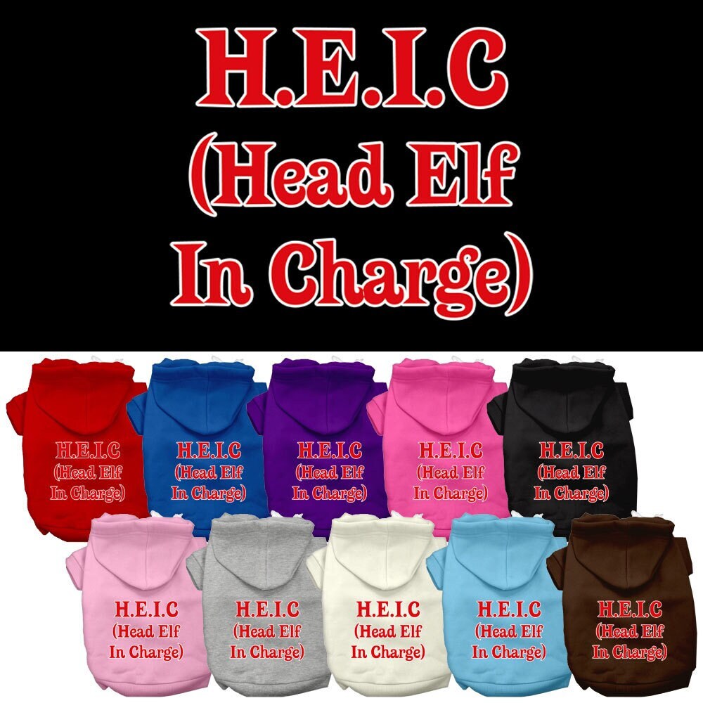 Christmas Pet Dog & Cat Hoodie Screen Printed, "Head Elf In Charge"-0