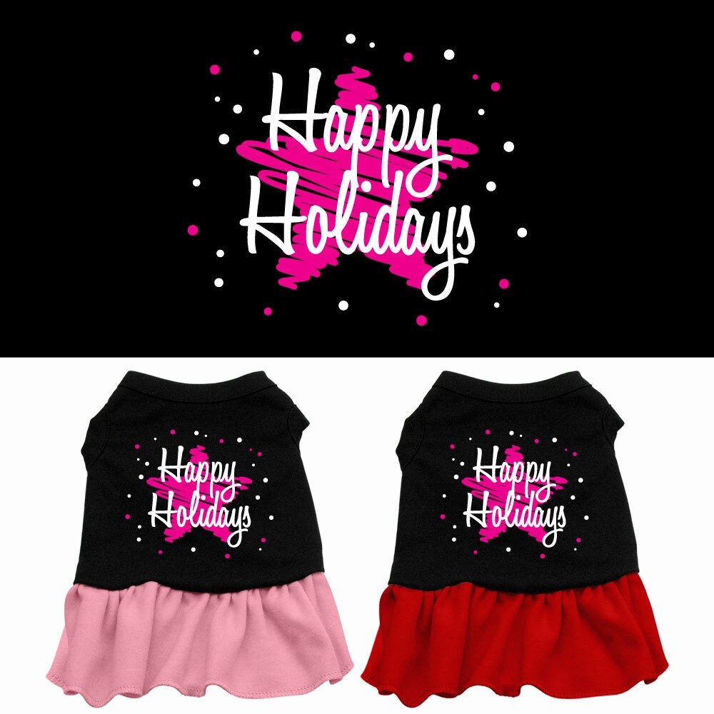 Christmas Pet Dog & Cat Dress Screen Printed, "Scribble Happy Holidays"-0