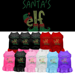 Christmas Pet Dog & Cat Dress Rhinestone, "Santa's Elf"-0