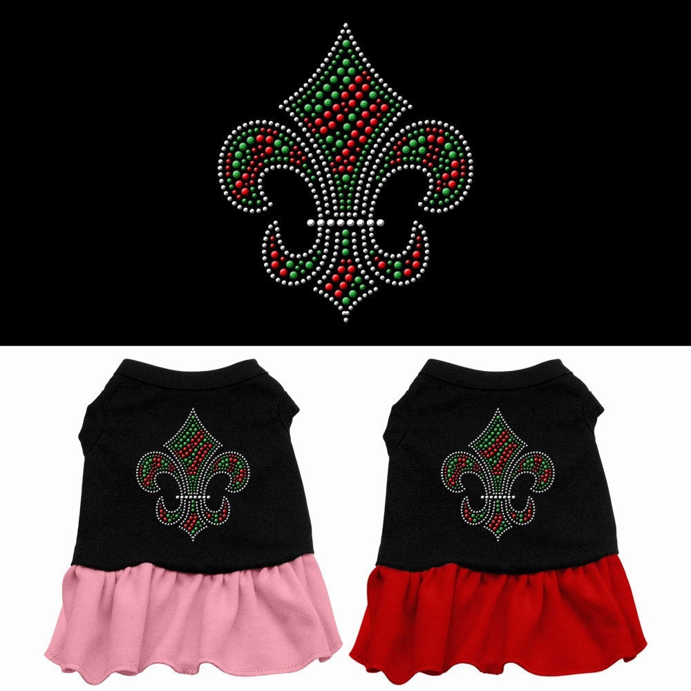 Christmas Pet Dog & Cat Dress Rhinestone, "Christmas Fleur De Lis"-0