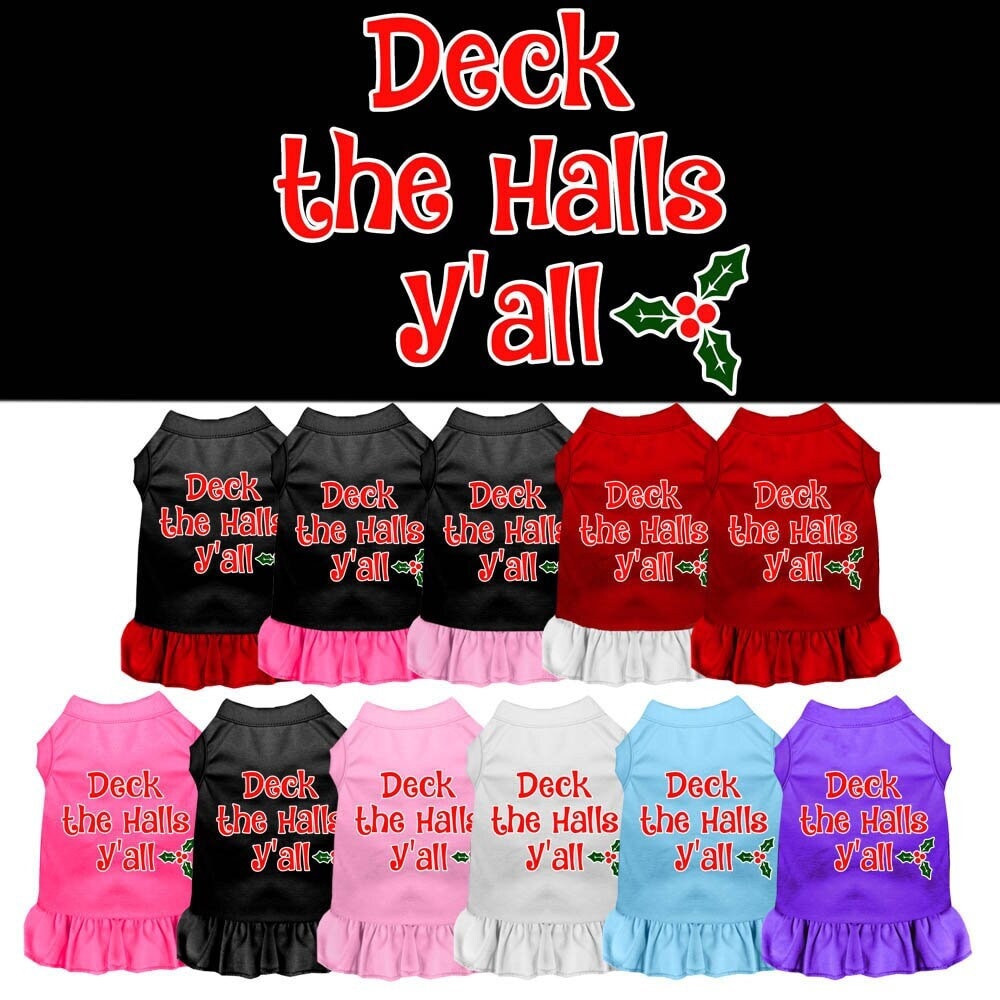 Christmas Dog Dress, Pet Dog & Cat Dress Screen Printed, "Deck The Halls Y'all"-0