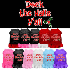 Christmas Dog Dress, Pet Dog & Cat Dress Screen Printed, "Deck The Halls Y'all"-0