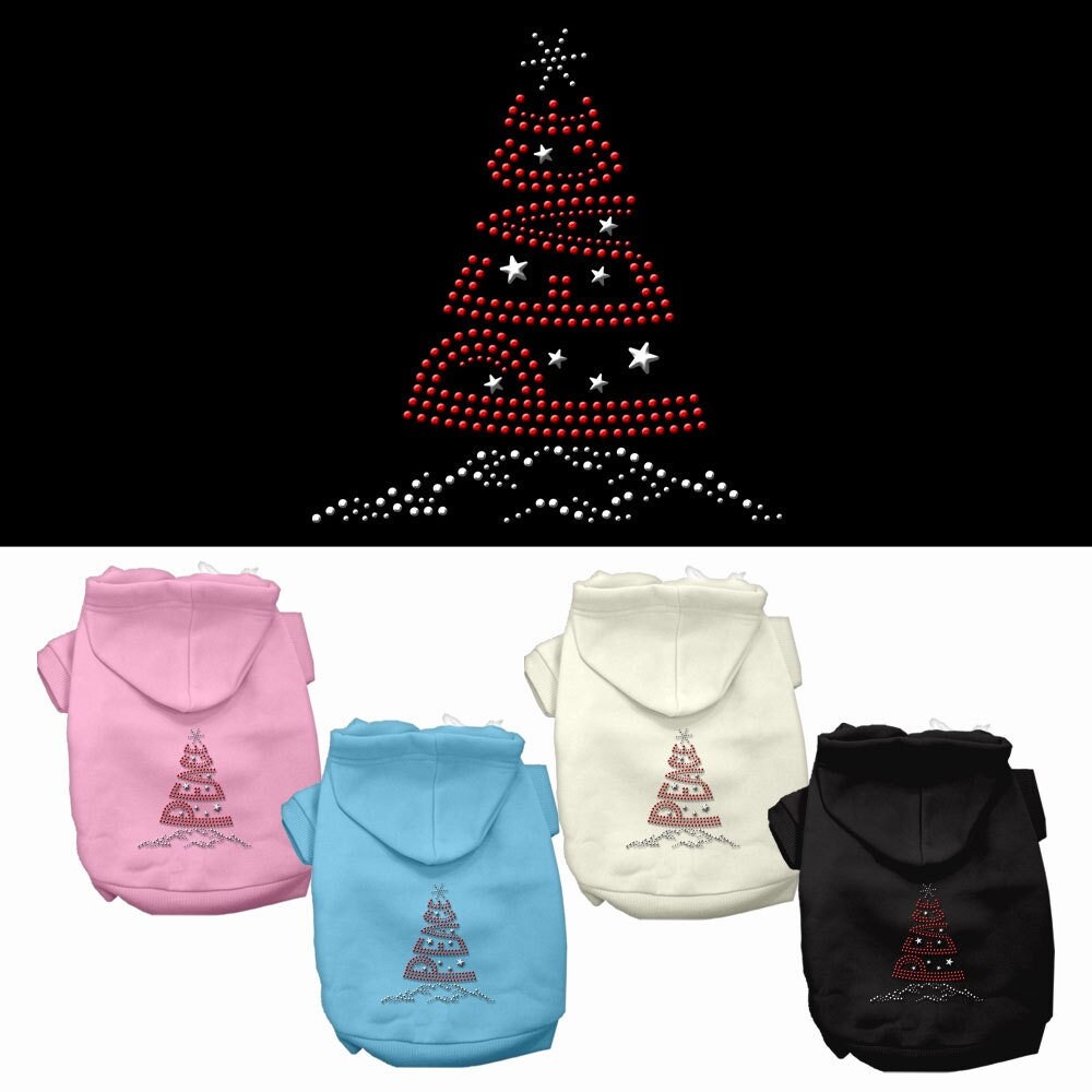 Christmas Pet Dog & Cat Hoodie Rhinestone, "Peace Tree"-0