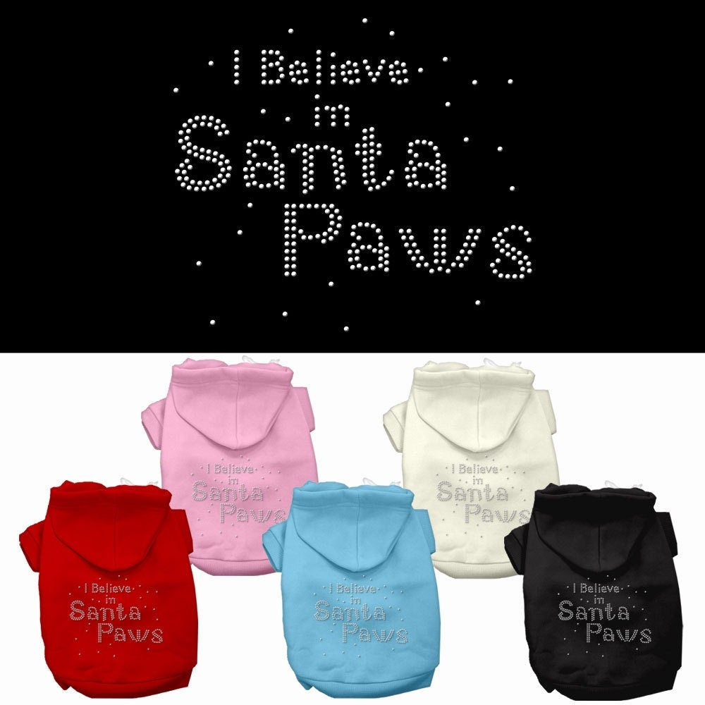 Christmas Pet Dog & Cat Hoodie Rhinestone, "I Believe In Santa Paws"-0