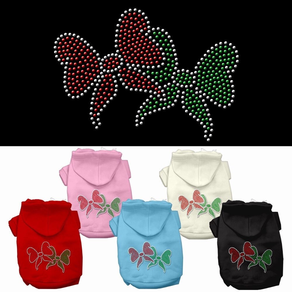 Christmas Pet Dog & Cat Hoodie Rhinestone, "Christmas Bows"-0