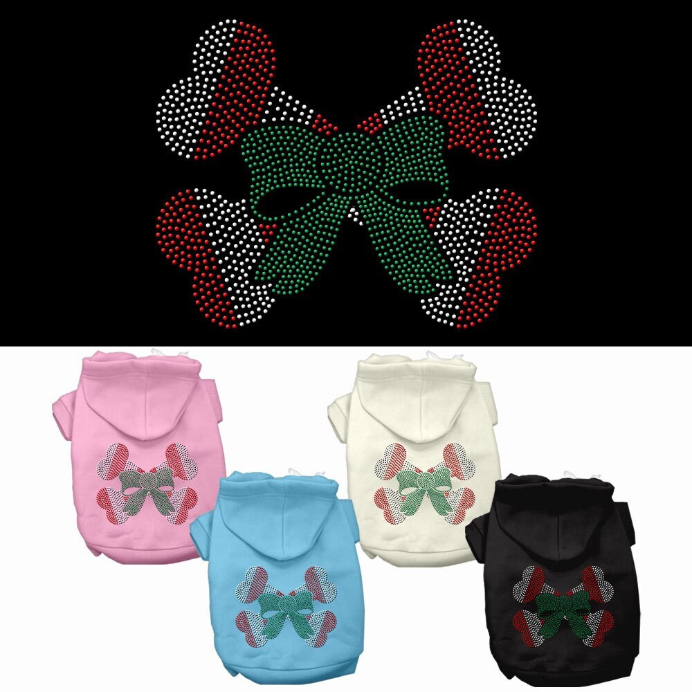 Christmas Pet Dog & Cat Hoodie Rhinestone, "Candy Cane Crossbones"-0