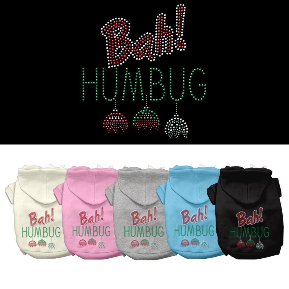 Christmas Pet Dog & Cat Hoodie Rhinestone, "Bah Humbug"-0