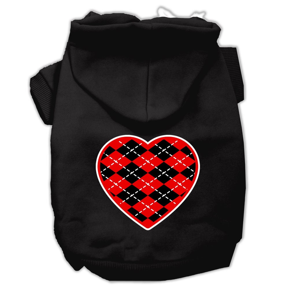 Pet Dog & Cat Hoodie Screen Printed, "Red Argyle Heart"-6