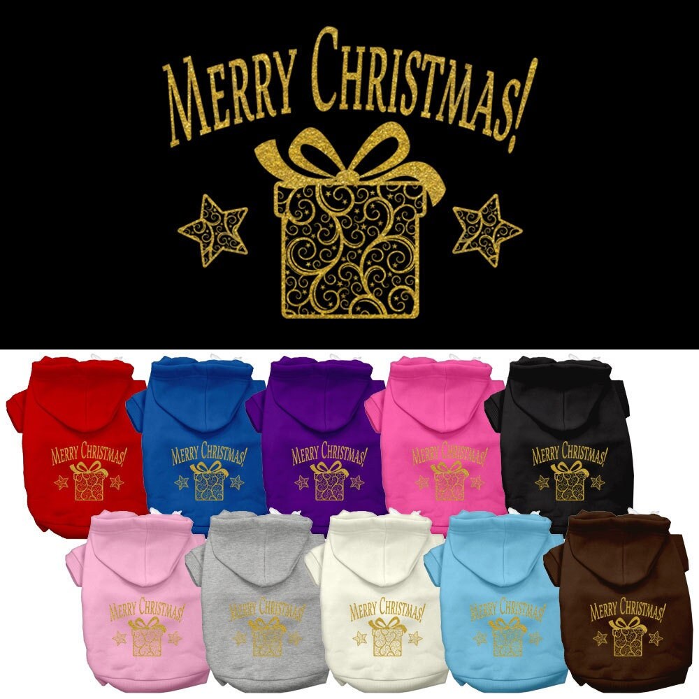 Christmas Pet Dog & Cat Hoodie Screen Printed, "Golden Christmas Present"-0