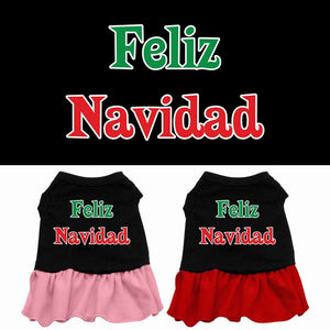 Christmas Pet Dog & Cat Dress Screen Printed, "Feliz Navidad"-0