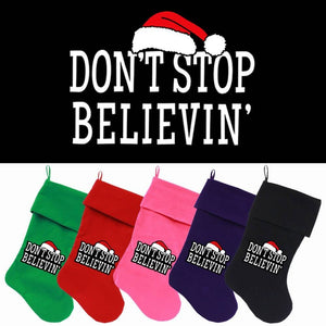 Velvet Christmas Stocking Screen Printed, "Don't Stop Believin"-0