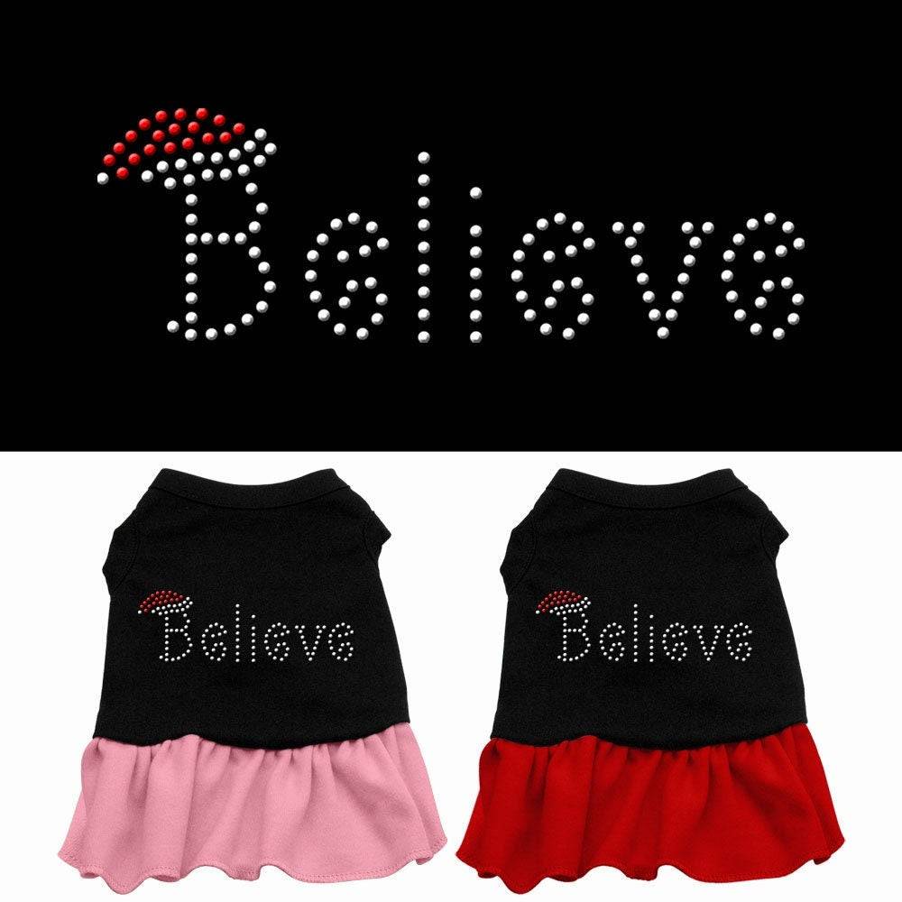 Christmas Pet Dog & Cat Dress Rhinestone, "Believe"-0