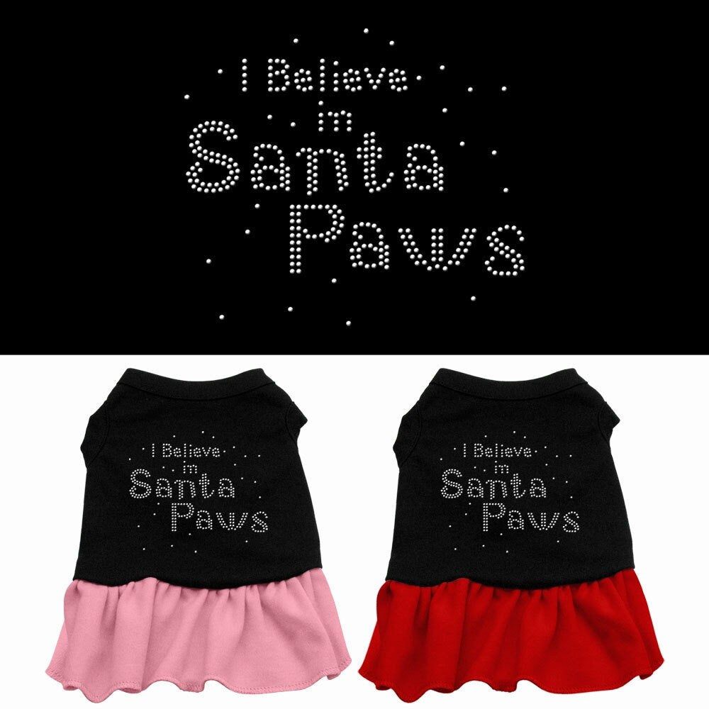 Christmas Pet Dog & Cat Dress Rhinestone, "I Believe In Santa Paws"-0