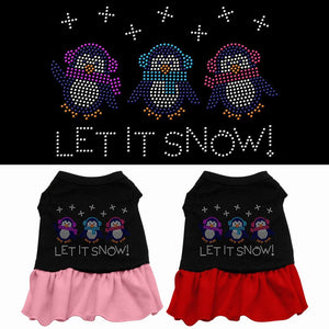 Christmas Pet Dog & Cat Dress Rhinestone, "Let It Snow Penguins"-0