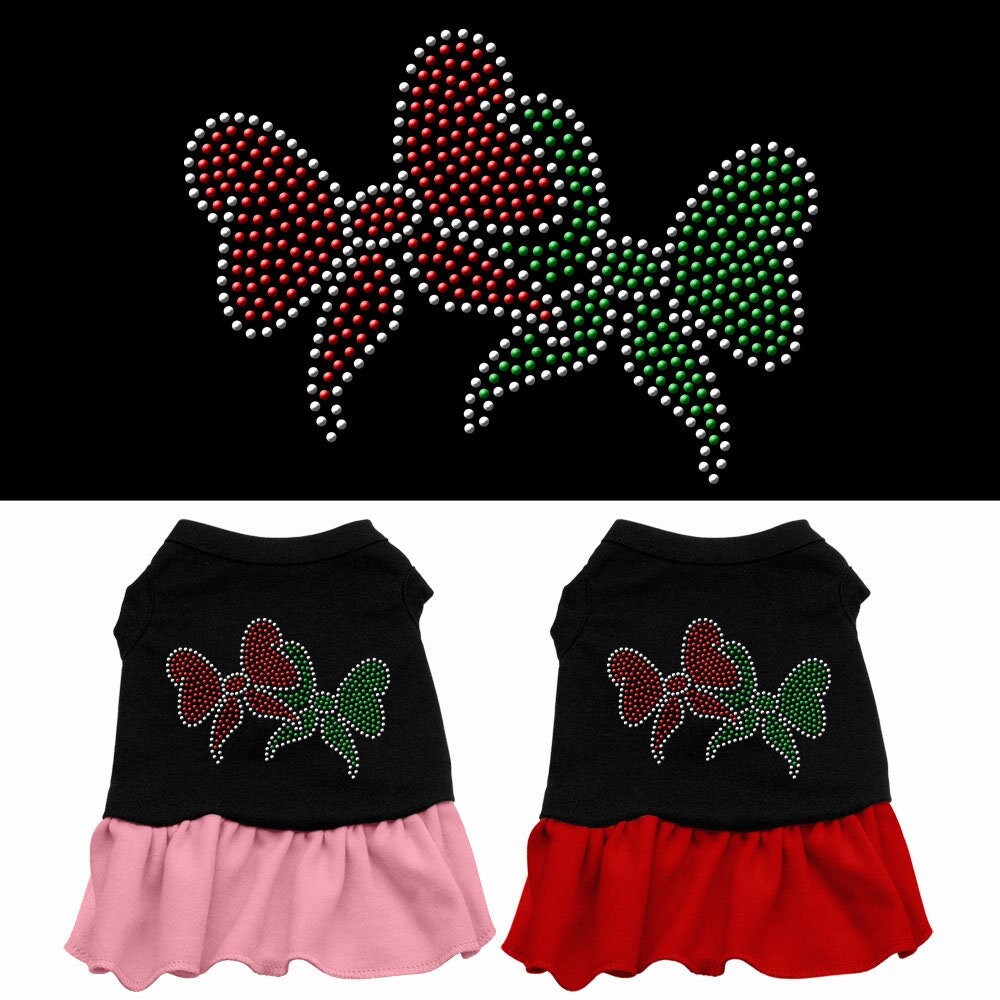 Christmas Pet Dog & Cat Dress Rhinestone, "Christmas Bows"-0