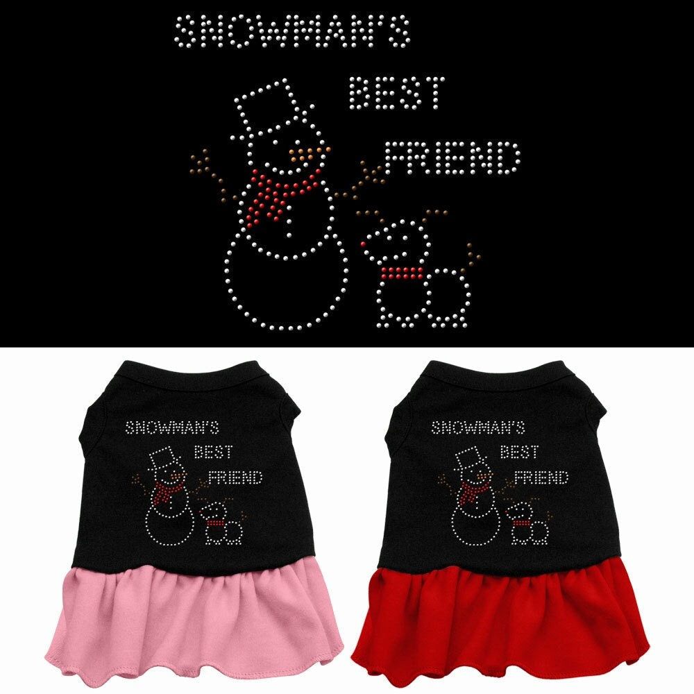 Christmas Pet Dog & Cat Dress Rhinestone, "Snowman's Best Friend"-0