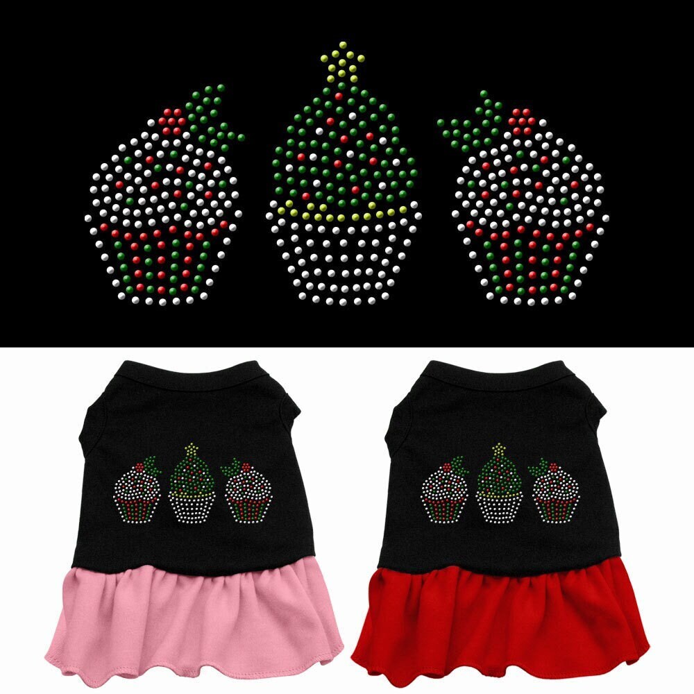 Christmas Pet Dog & Cat Dress Rhinestone, "Christmas Cupcakes"-0