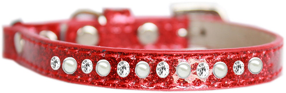 Cat Safety Ice Cream Collar, "One Row Pearl & Clear Crystal"-2