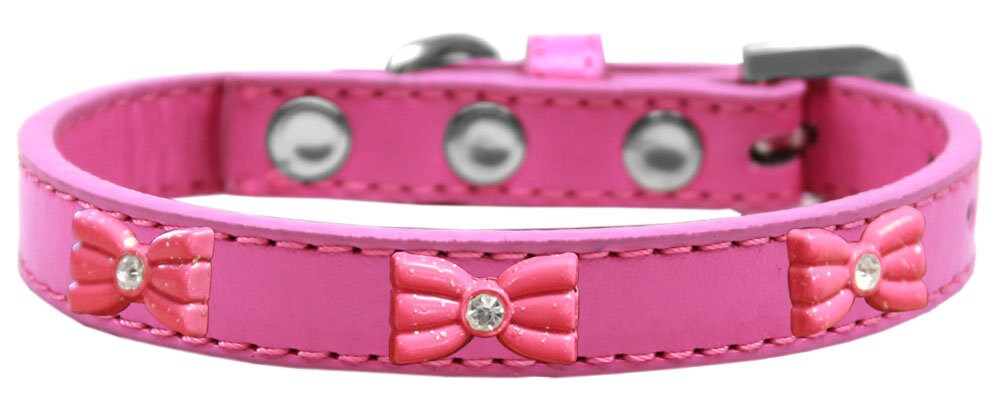 Dog, Puppy & Pet Widget Fashion Collar, "Pink Glitter Bow"-6