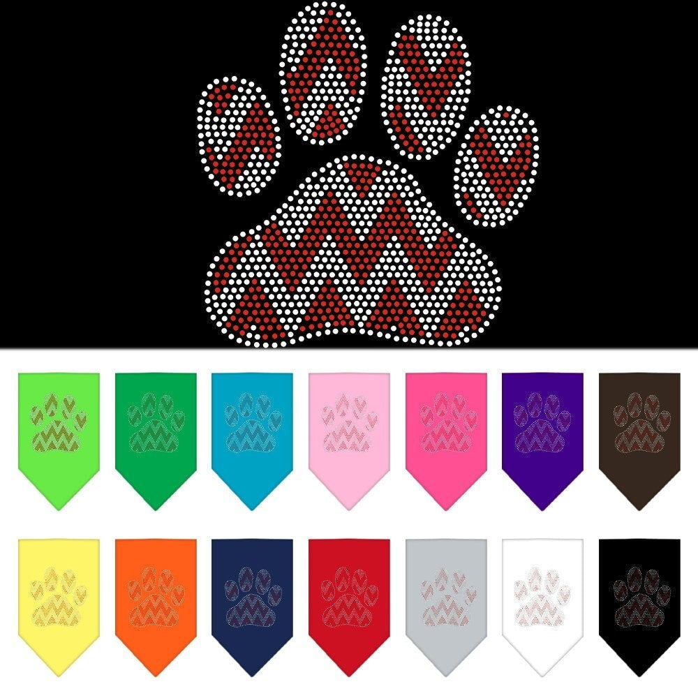 Christmas Pet and Dog Bandana Rhinestone, "Candy Cane Chevron Paw"-0