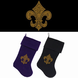 Velvet Christmas Stocking Screen Printed, "Gold Fleur De Lis"-0