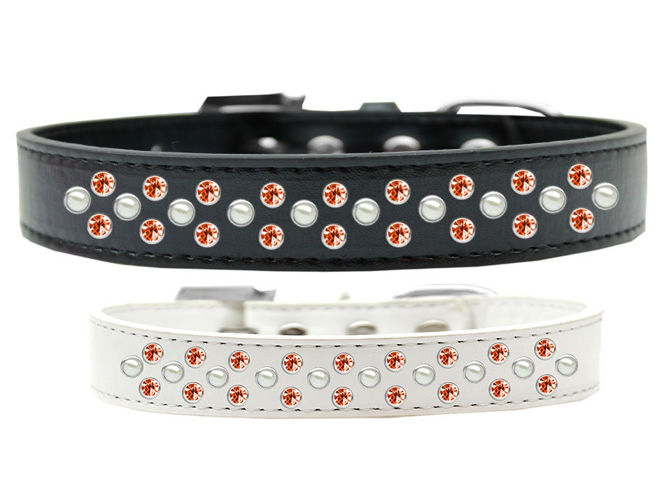 Dog, Puppy & Pet Fashion  Collar, "Pearl and Orange Crystal Rimsets Sprinkles"-0