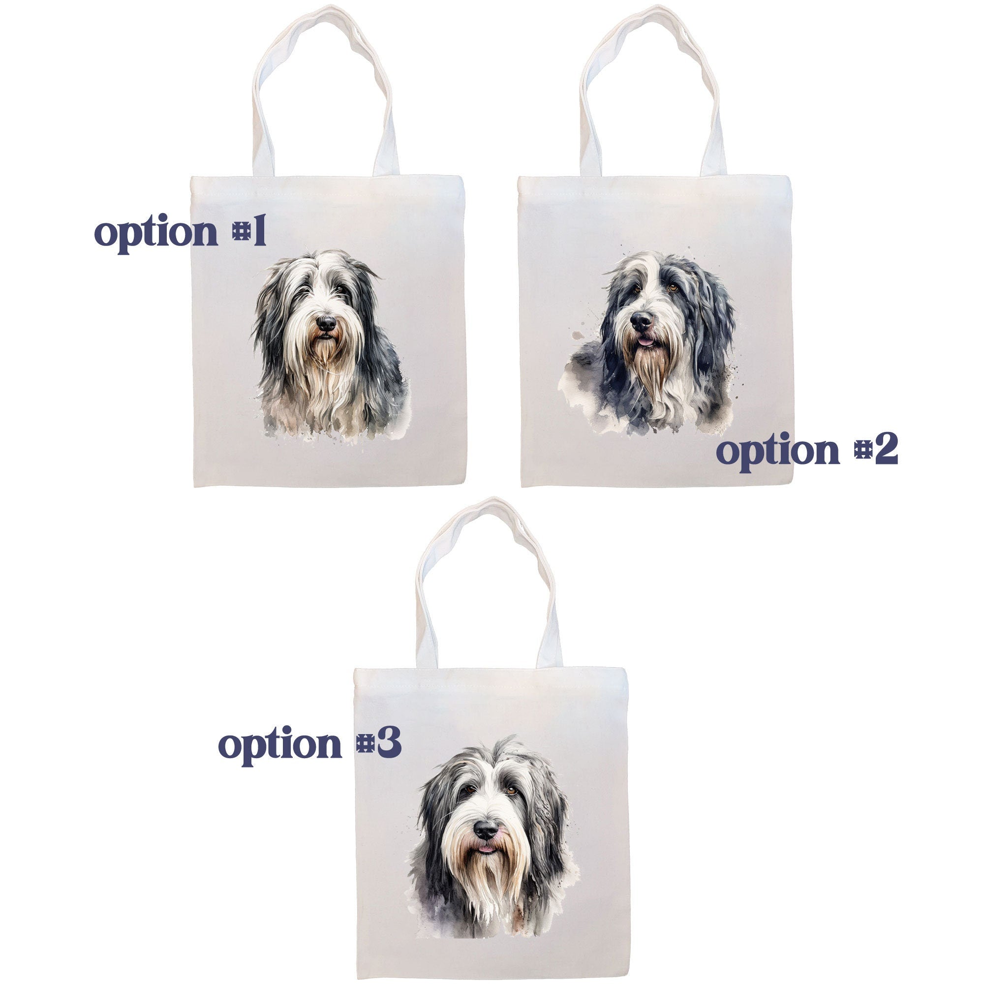 Canvas Tote Bag, Zippered With Handles & Inner Pocket, "Bearded Collie"-1