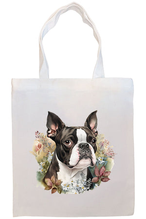 Canvas Tote Bag, Zippered With Handles & Inner Pocket, "Boston Terrier"-3