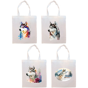 Canvas Tote Bag, Zippered With Handles & Inner Pocket, "Siberian Husky"-0