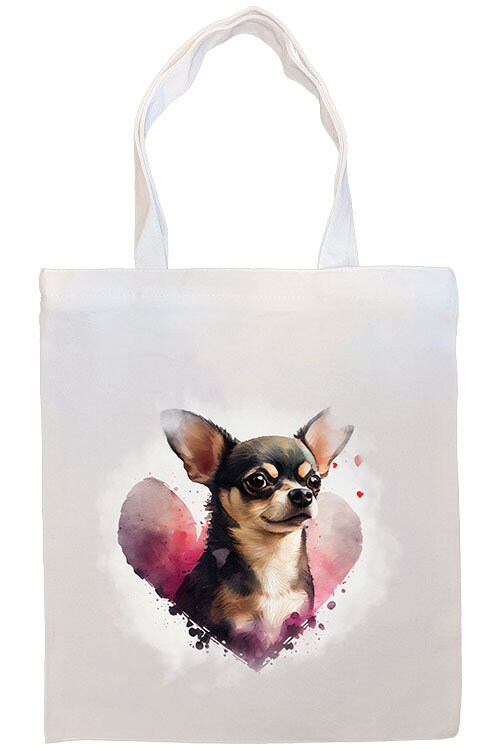 Canvas Tote Bag, Zippered With Handles & Inner Pocket, "Chihuahua"-3