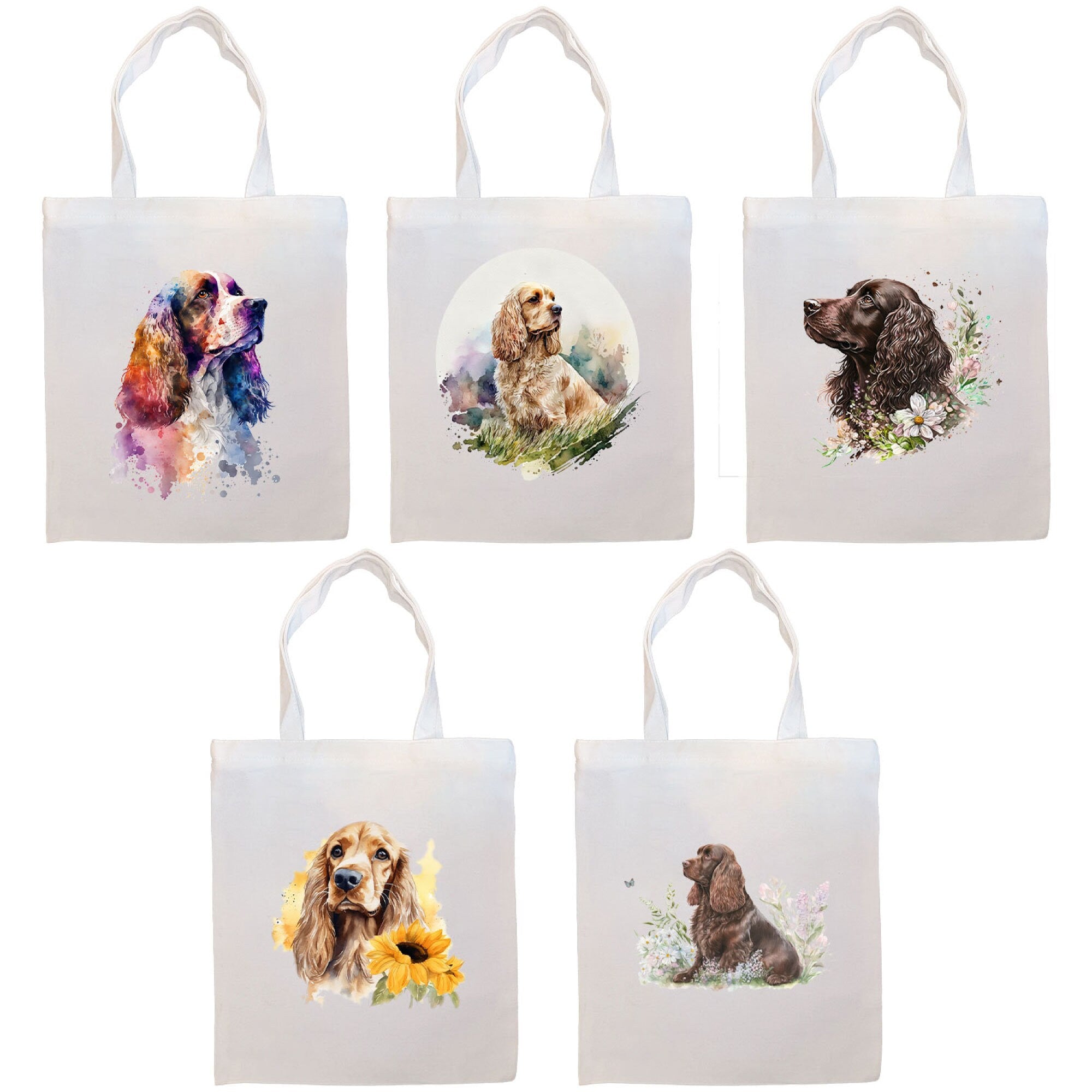 Canvas Tote Bag, Zippered With Handles & Inner Pocket, "Cocker Spaniel"-0