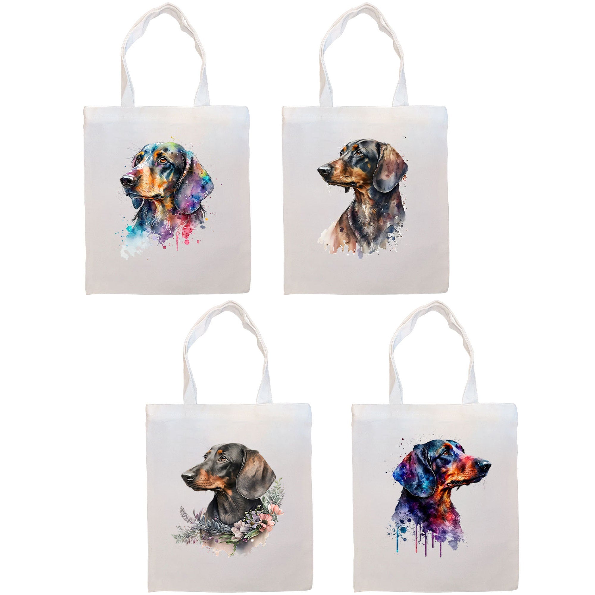 Canvas Tote Bag, Zippered With Handles & Inner Pocket, "Dachshund"-0