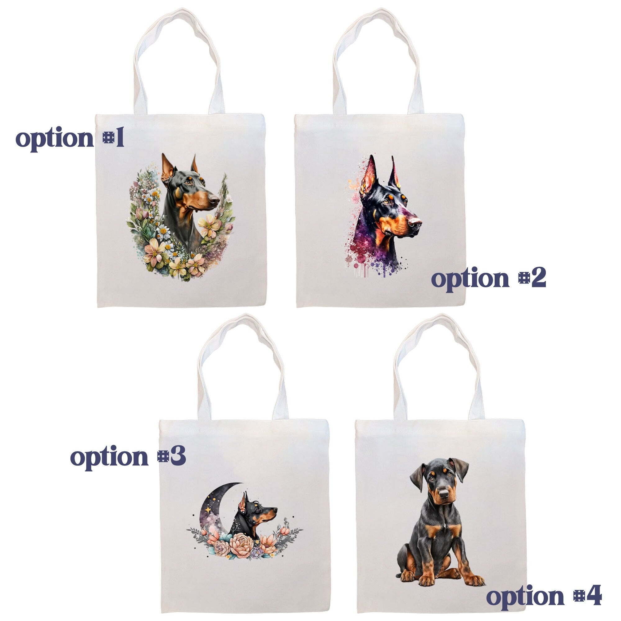 Canvas Tote Bag, Zippered With Handles & Inner Pocket, "Doberman"-1