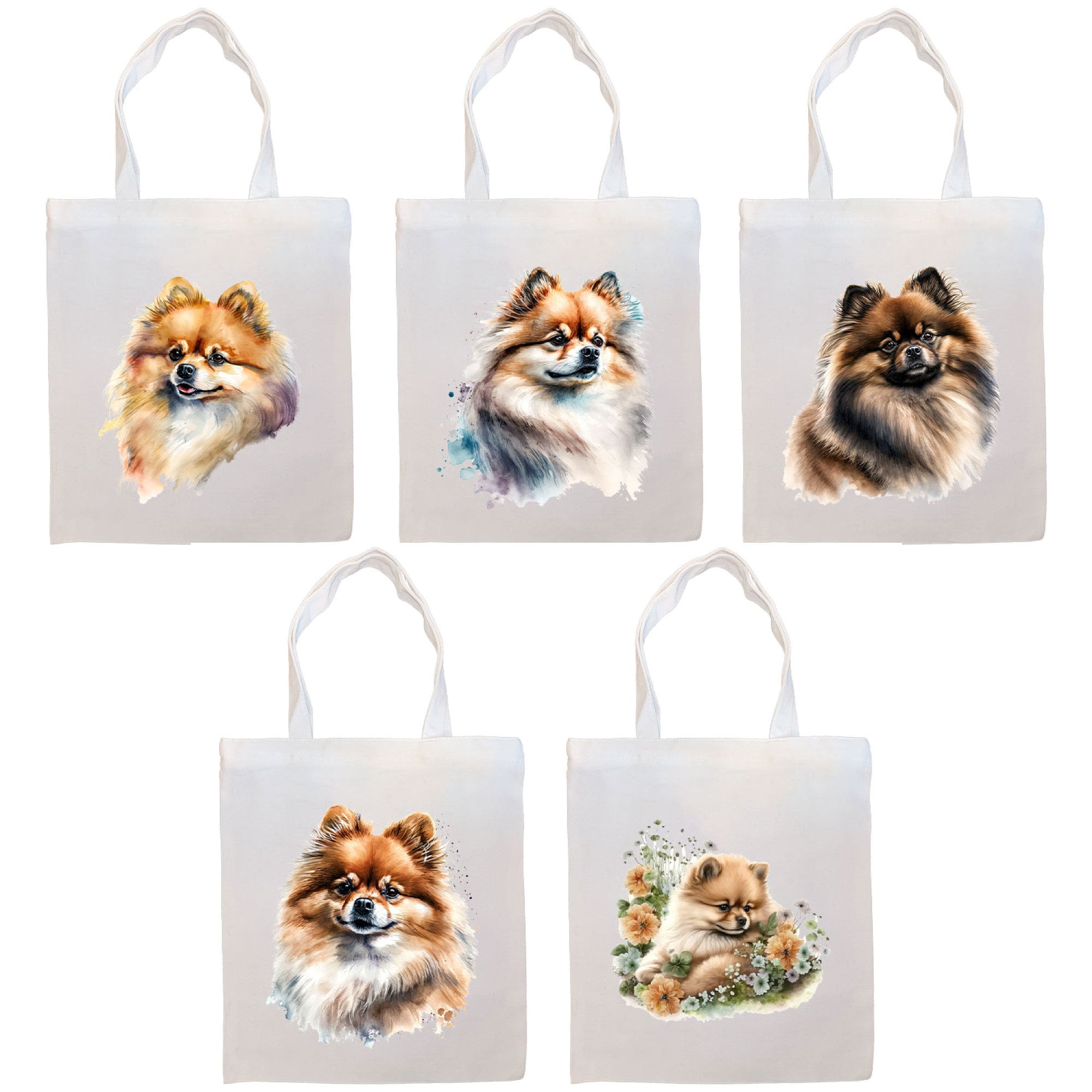 Canvas Tote Bag, Zippered With Handles & Inner Pocket, "Pomeranian"-0