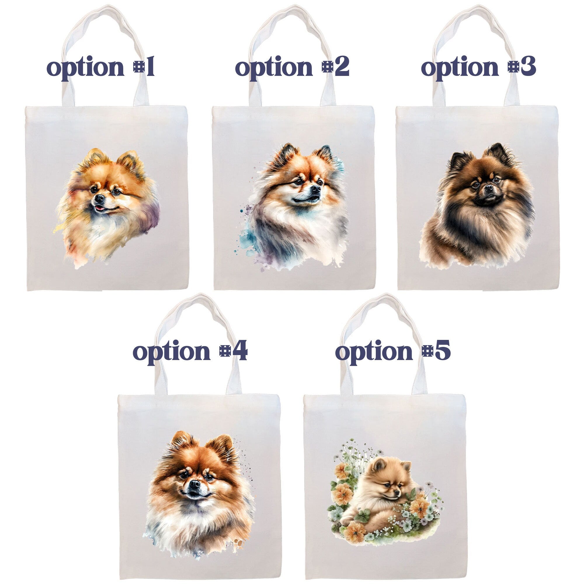 Canvas Tote Bag, Zippered With Handles & Inner Pocket, "Pomeranian"-1